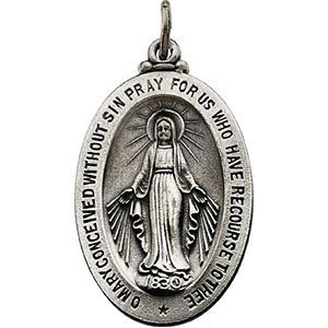 Sterling Silver Oval Miraculous Medal (30x20 MM)