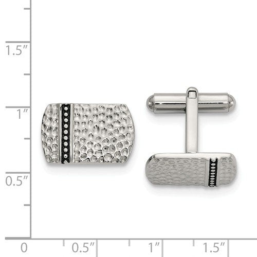 Stainless Steel Antiqued Hammered Cuff Links, 17.5X17.5MM