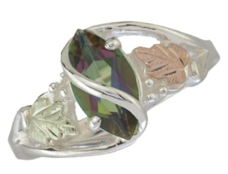Sterling Silver .90 Ct Mystic Fire Ring with 12k Green and Rose Black Hills Gold Motif