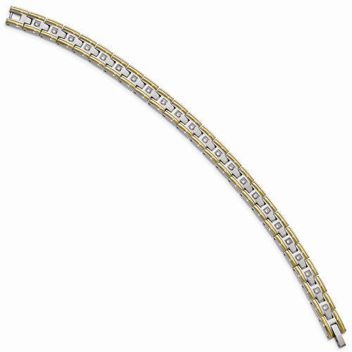 Men's Polished Stainless Steel Yellow IP CZ Link Bracelet, 8.50"