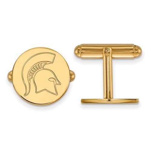 Gold-Plated Sterling Silver Michigan State University Round Cuff Links, 15MM