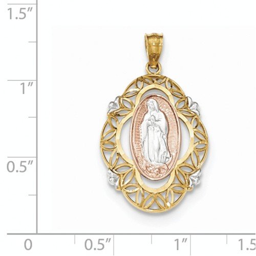 Rhodium-Plated 14k Yellow and Rose Gold Guadalupe Medal Pendant