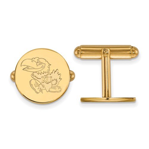 Gold-Plated Sterling Silver University Of Kansas Round Cuff Links, 15MM