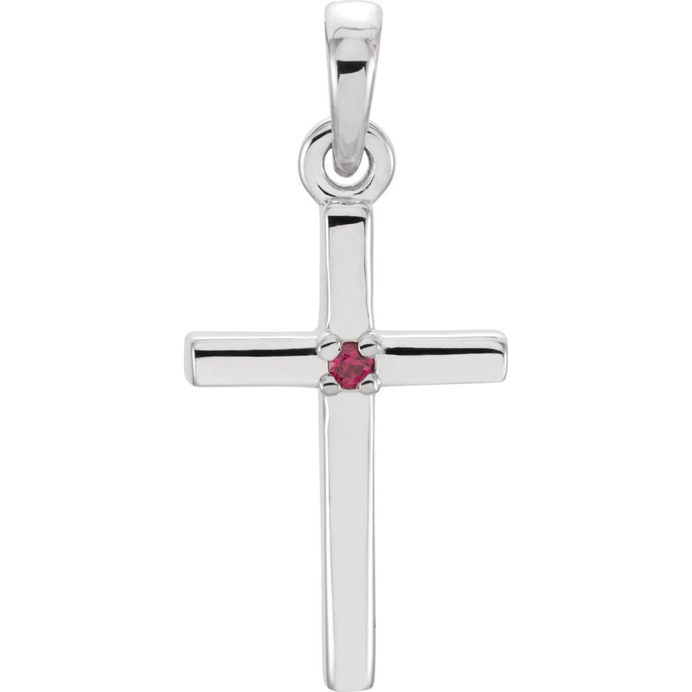 Platinum Ruby Inset Cross Pendant (19.2x9MM)