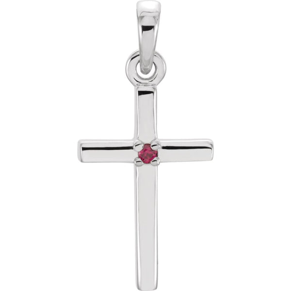 Platinum Ruby Inset Cross Pendant (19.2x9MM)