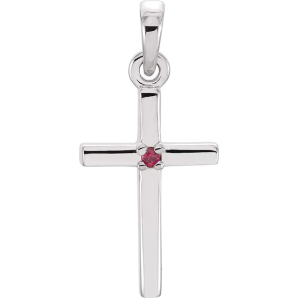 Ruby Inset Cross Rhodium-Plated 14k White Gold Pendant (19.2x9MM)