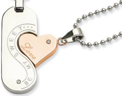 Stainless Steel, Rose Gold Plated Steel 'Be My Sweet Love' Couples Nestling Pendants Necklaces, 22"