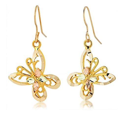 Diamond-Cut Butterfly Earrings, 10k Yellow Gold, 12k Green and Rose Gold Black Hills Gold Motif