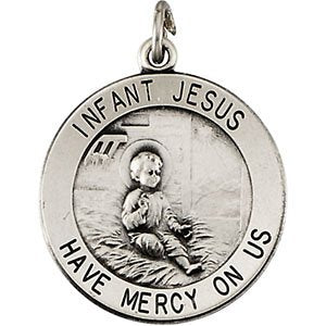 Sterling Silver Infant Jesus Medal Necklace, 18" (18 MM)