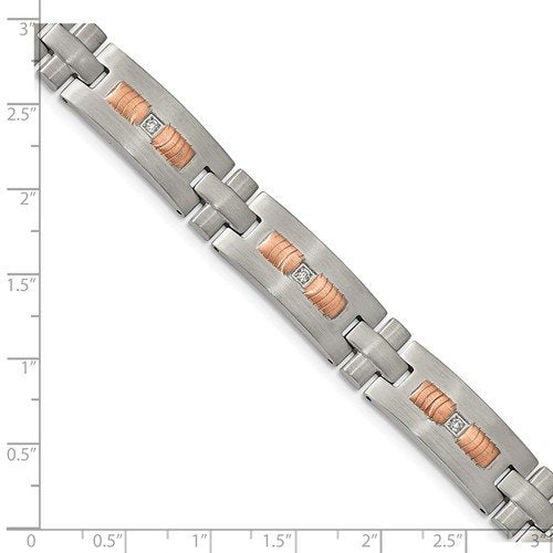 Men's Brushed Stainless Steel 11.2 mm Rose IP-Plated with CZ Bracelet 8.5"