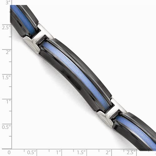 Men's Polished Titanium, Black Titanium Blue Anodized Bracelet, 8 Inches