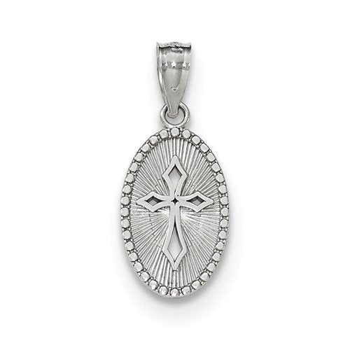 Rhodium-Plated 14k White Gold Polished Small Cross Medal Pendant (20.5X8.8MM)