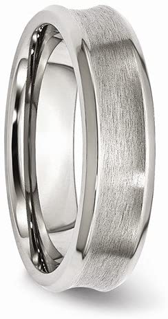 Brushed Stainless Steel 6mm Beveled Edge Concave Comfort-Fit Band, Size 11