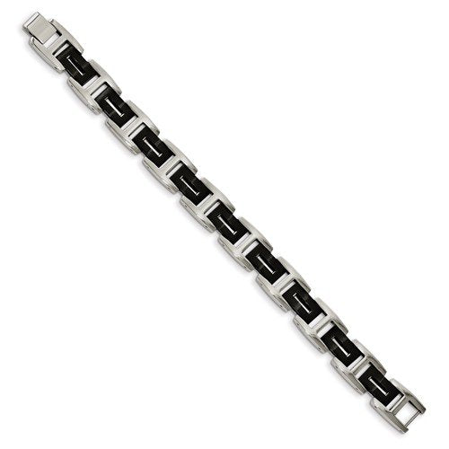Men's Brushed and Polished Stainless Steel Black IP-Plated Link Bracelet, 7.5"
