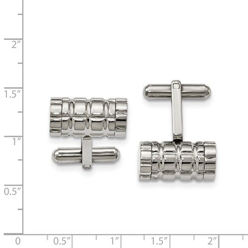 Stainless Steel Polished Grooved Cylindrical Cuff Links