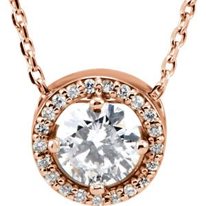 18-Stone Diamond Halo 14k Rose Gold Pendant Necklace, 16" (.25 Cttw)