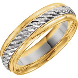 18k Yellow and White Gold Two-Tone Milgrain 6mm Comfort-Fit Band