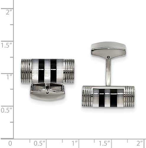 Stainless Steel Mother of Pearl, black Onyx Cylindrical Cuff Links