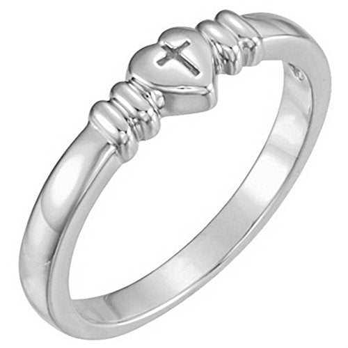 Girl's Heart Cross Signet Ring, Sterling Silver, Size 1