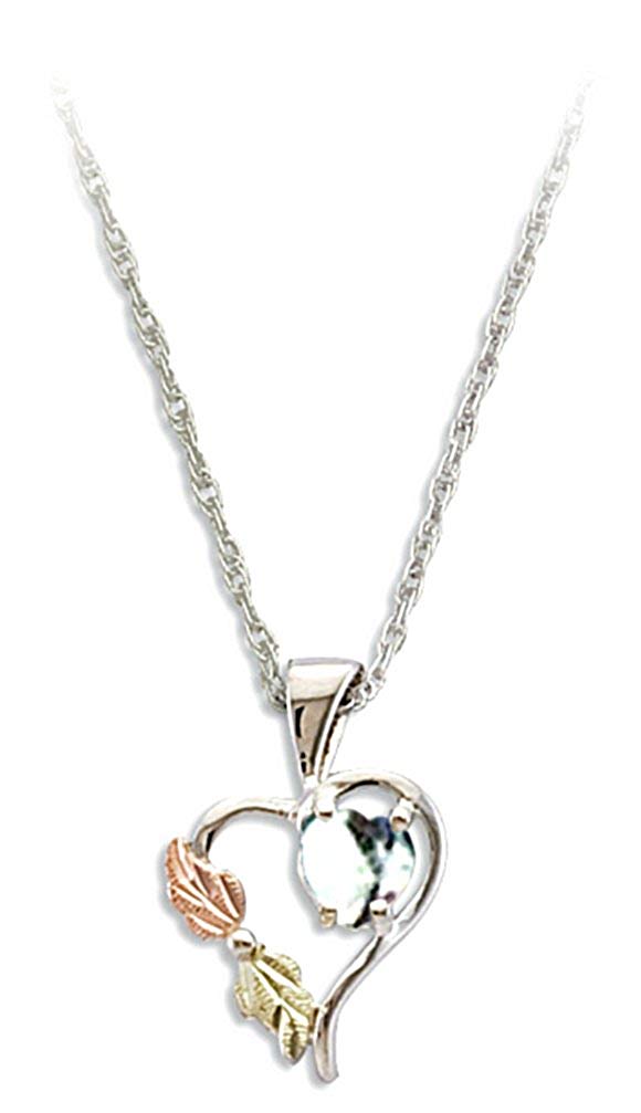 April Birthstone Heart Pendant Necklace, Sterling Silver, 12k Green and Rose Gold Black Hills Gold Motif, 18"