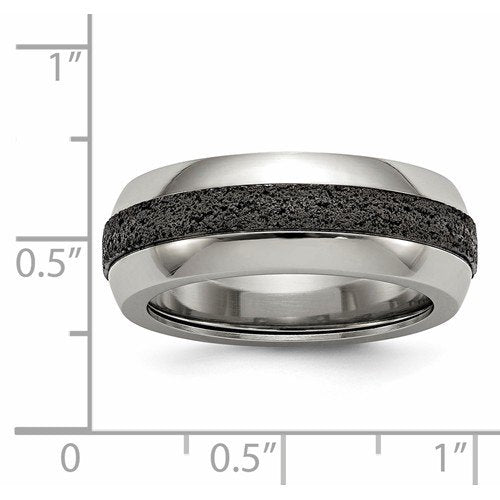 Edward Mirell Stainless Steel with Black Concrete Inlay Stepped 8mm Comfort-Fit Band