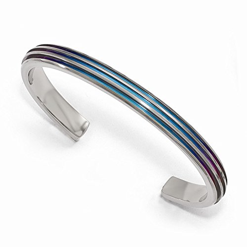 Radiance Collection Gray Titanium Triple Groove Multi-Color Anodized Cuff Bangle Bracelet