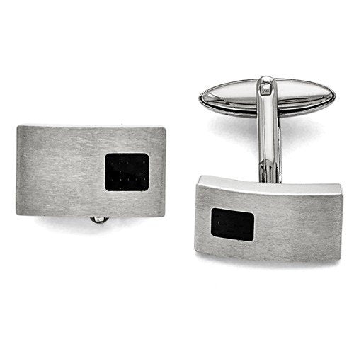 Stainless Steel Polished Black Carbon Fiber Inlay Rectangle Cuff Links