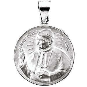 14k White Gold Round Hollow Pope John Paul II Medal (20.75 MM)