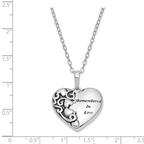 Antiqued 'Remembered In Love' Pendant Necklace, Rhodium-Plated Sterling Silver, 18" (22x22MM)