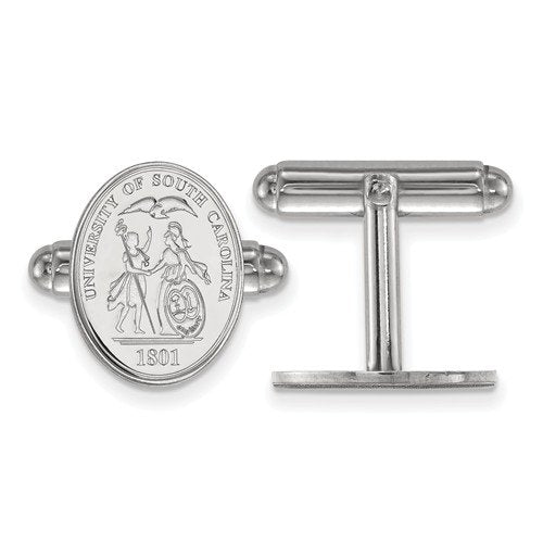 Rhodium-Plated Sterling Silver University Of South Carolina Crest Cuff Links, 15X12MM