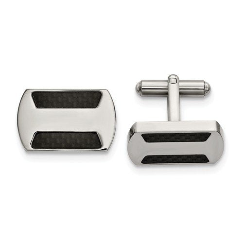 Stainless Steel Polished Black Carbon Fiber Inlay Cuff Links, 18.49MMX17.41MM