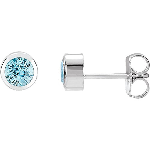 Simulated December Birthstone CZ Solitaire Stud Earrings, Rhodium-Plated Sterling Silver