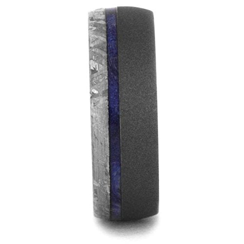 Gibeon Meteorite, Sandblasted Titanium 7mm Comfort-Fit Blue Box Elder Burl Wooden Sleeve Band