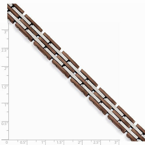Men's Brushed Stainless Steel 10mm Brown IP-Plated and Laser Cut Bracelet, 8.25"