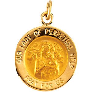 14k Yellow Gold Round Our Lady of Perpetual Help Medal (12 MM)