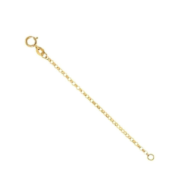 1.5mm 14k Yellow Gold Hollow Belcher Rolo Chain Necklace Extender and Safety Chain, 3"