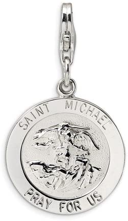 Sterling Silver Saint Michael Medal with Lobster Clasp Charm (31X15MM)