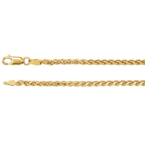 2.75mm 14k Yellow Gold Diamond Cut Wheat Chain Bracelet, 7"