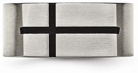 Brushed Grey Titanium 10mm Black Enamel Cross Band, Size 8.5