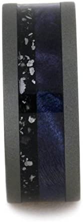 Blue Box Elder Burl Wood, Black Stardust 8mm Sandblasted Titanium Comfort-Fit Band
