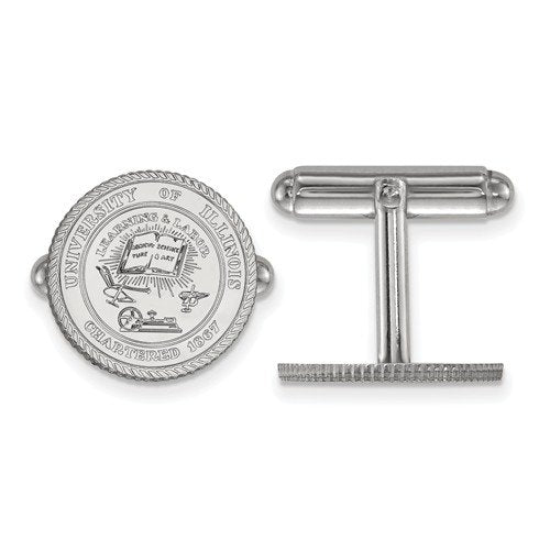 Rhodium-Plated Sterling Silver University Of Illinois Crest Cuff Links, 15MM