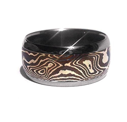 Copper and Silver Mokume Inlay 8mm Comfort Fit Titanium Wedding Band, Size 10