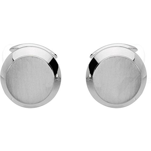 Rhodium-Plated 14k White Gold Satin Brushed Round Beveled Cuff Links, 20.25MM