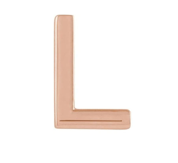 Initial Letter 'L' 14k Rose Gold Stud Earring (Single Earring)