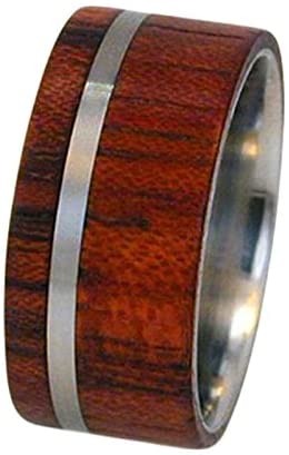 Bubinga Wood 8mm Comfort Fit Brushed Titanium Wedding Band, Size 12.5