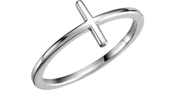 Sideways Cross Rhodium Plated 14k White Gold Ring