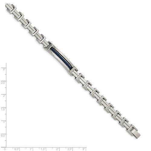 Men's Polished Stainless Steel Blue IP-Plated Bracelet 8.5"