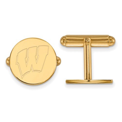 Gold-Plated Sterling Silver University Of Wisconsin Round Cuff Links, 15MM
