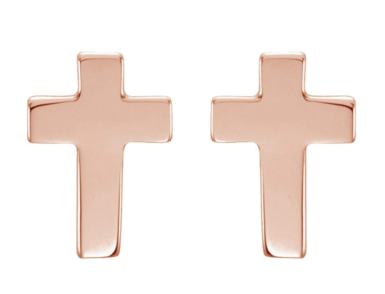 Girl's Protestant Cross Stud Earrings, 14k Rose Gold (7x5MM)