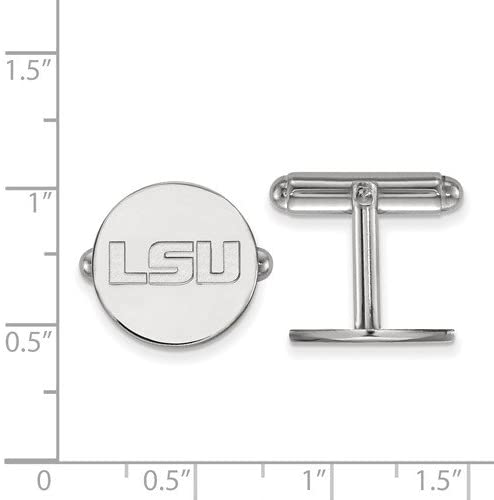 Rhodium-Plated Sterling Silver Louisiana State University Cuff Links, 15MM